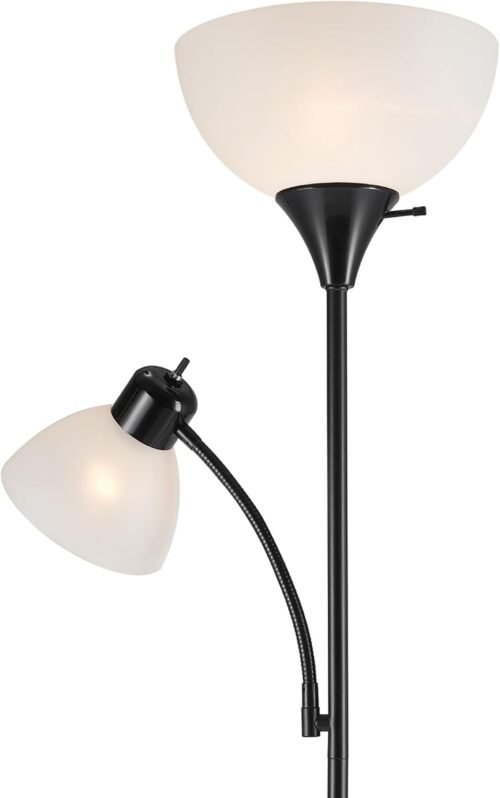 GLOBE Electric 67135 72" Torchiere Floor Lamp + Adjustable Reading Light, Matte Black, Frosted Plastic Shade, 3-Step Rotary Switch on Socket, Living Room Décor, Reading Light, Home Essentials - 이미지 6