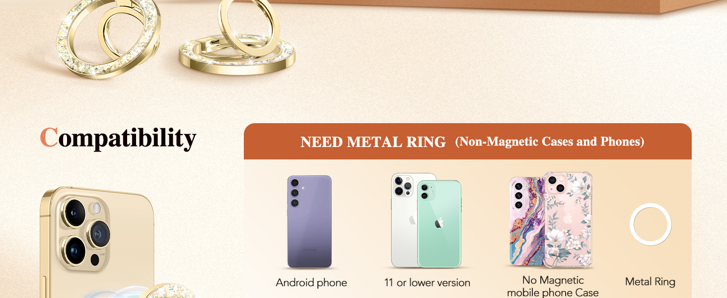 GVIEWIN Magnetic Phone Ring Holder, Compatible with MagSafe Phone Grip with Adjustable Stand, Magnet Phone Ring Kickstand for iPhone 16 Pro Max/Plus/15/14/13/12 Series/Other Phones (Glitter/Gold) 8 GVIEWIN Magnetic Phone Ring Holder, Compatible with MagSafe Phone Grip with Adjustable Stand, Magnet Phone Ring Kickstand for iPhone 16 Pro Max/Plus/15/14/13/12 Series/Other Phones (Glitter/Gold)-