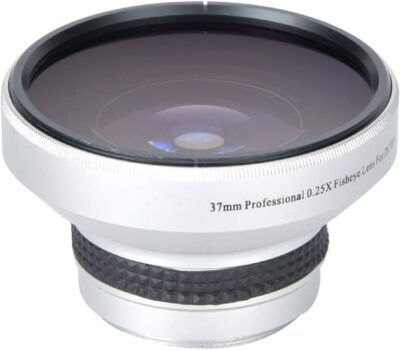 Fish Eye Lens Phone, 37mm 0.25X Super Fisheye Lens, Silver Strong Applicability Additional Lens for 37mm Caliber Camera Lenses