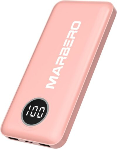 MARBERO Power Bank, Portable Charger, 10,000mAh Battery Pack with Fast Charging USB-A and USB-C for Smartphone Ipad Laptop(Pink)