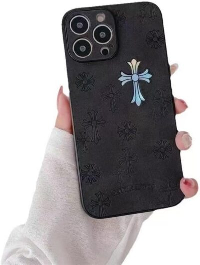for iPhone 12 13 14 15 16 Pro Max Phone Case Jesus Cross Fashion Pattern Design Shockproof Case for Men and Women (Black, IP 13)
