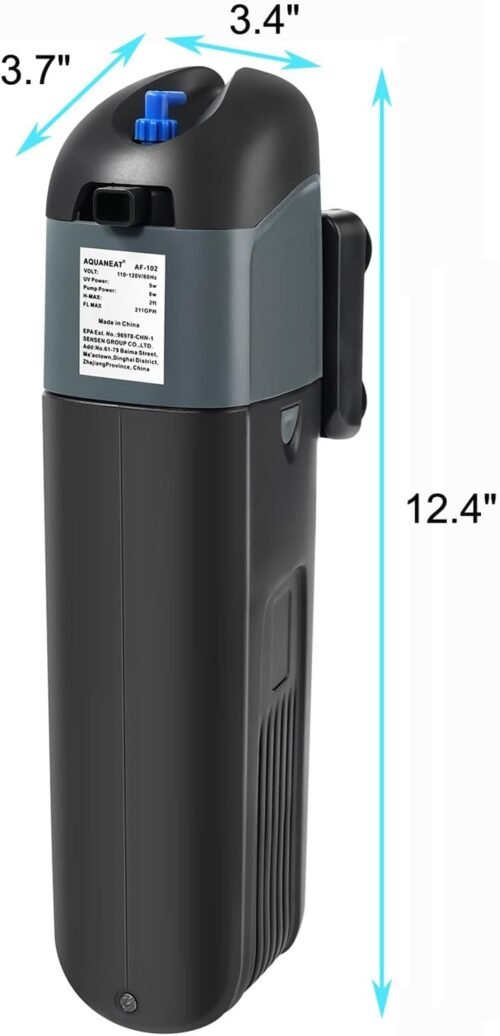 AQUANEAT Aquarium Filter 9W with Spare UV Bulb Green Water Killer Submersible Pump Filter 211GPH for 150 Gallon Fish Tank - 이미지 7