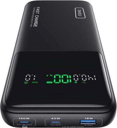 INIU 140W Power Bank, 27000mAh High Capacity Laptop Portable Charger, USB C in&Out Tablet Powerbank, Digital Display Phone Charger, Travel Charger Compatible with iPhone 16, iPad, MacBook, Laptop etc.
