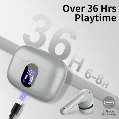 Wireless Earbuds Bluetooth 5.4 Headphones Bass Stereo Ear Buds with Noise Cancelling Mic LED Display in Ear Earphones IP7 Waterproof 36H Playtime for Laptop Pad Phones Sports Workout Grey - 이미지 7