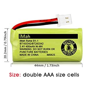 iMah BT183342/BT283342 2.4V 400mAh Ni-MH Battery Compatible with AT&T CL82207 EL52100 EL50003 VTech CS6709 CS6609 CS6409 BL102-3 Handset Replace Battery BT166342 BT266342 BT162342 BT262342, 2-Pack 8 iMah BT183342/BT283342 2.4V 400mAh Ni-MH Battery Compatible with AT&T CL82207 EL52100 EL50003 VTech CS6709 CS6609 CS6409 BL102-3 Handset Replace Battery BT166342 BT266342 BT162342 BT262342, 2-Pack-