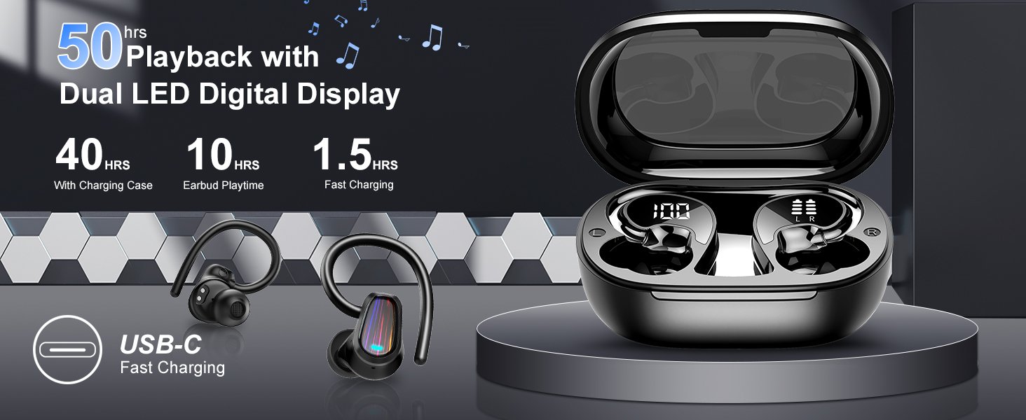 OYIB Wireless Earbuds Bluetooth 5.4 Headphones Sport, Stereo Deep Bass Bluetooth Earbuds with Earhooks, 50H Over Ear Bud with ENC Mic, IP7 Waterproof Wireless Earphone for Workout/Running, Deep Black 10 OYIB Wireless Earbuds Bluetooth 5.4 Headphones Sport, Stereo Deep Bass Bluetooth Earbuds with Earhooks, 50H Over Ear Bud with ENC Mic, IP7 Waterproof Wireless Earphone for Workout/Running, Deep Black-