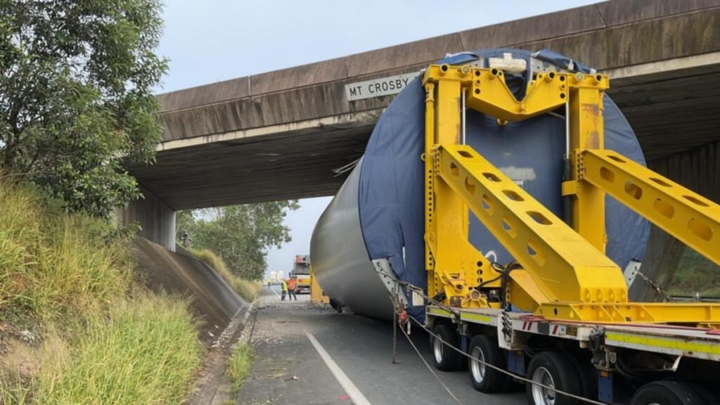 Traffic angst as wind turbine crash shuts major highway