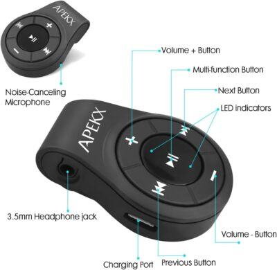 APEKX Clip Bluetooth Audio Adapter for Headphones, Headset, Speaker, Wireless Receiver with MIC for Hands-Released Call and Music - 이미지 4
