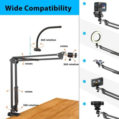 Overhead Camera Mount with Ring Light, Flexible Articulating Phone Arm Stand Compatible with iPhone, Logitech Webcam, Desk Tripod for YouTube Live Stream Cooking Nail Video Recording - 이미지 5