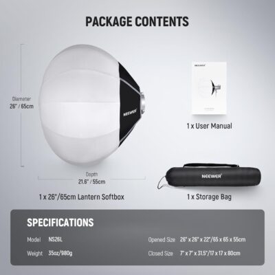 NEEWER 26"/65cm Lantern Softbox, Quick Release 360° Light Diffuser Bowens Mount Softbox with Lightweight Nylon Alloy for RGB CB60 CB60B CB200B MS60B MS60C MS150B Continuous LED Video Lights, NS26L - 이미지 8