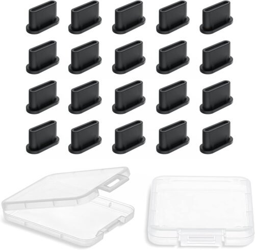 20Pcs USB C Dust Plug, Silicone Anti Dust Plug Cover + Portable Storage Box Compatible with iPhone 15 16 Pro Max, Samsung Galaxy Google Pixel