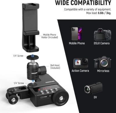 Neewer Motorized Camera Dolly Kit with App Control, Ultra Silent Motor, Compatible with iPhone Android Smartphone DSLR Camera, Max Load 6.6lb/3kg, DL200（for Smooth Floors and Desktops Only） - 이미지 6