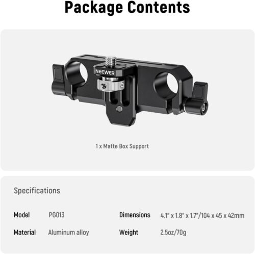 NEEWER Matte Box Support, LWS 15mm Dual Rod Clamps with 1/4" Screw & 0.9"/22mm Vertical Adjustment, Compatible with SmallRig NEEWER Mini Matte Boxes, PG013 - 이미지 7