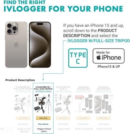 Movo iVlogger Vlogging Kit for iPhone with Fullsize Tripod - Lightning Compatible YouTube Starter Kit for Content Creators - Accessories: Tripods, Phone Mount, LED Light and Shotgun Mic - 이미지 5
