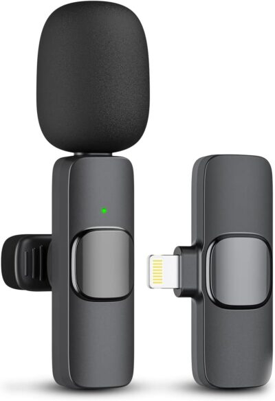 Professional Wireless Lavalier Microphone for iPhone iPad (14 and Below), Cordless Omnidirectional Clip Mic, Plug-Play Microphone for Interview Video Podcast Vlog YouTube