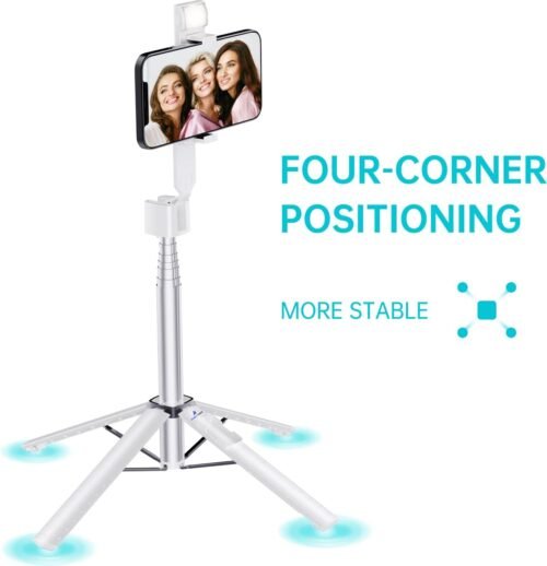 Ambertronix 40” Selfie Stick Tripod Quadrapod, Onboard Light, Wireless Bluetooth Remote, Extendable, Stainless Steel, 3 Light Modes, 9 Brightness Levels, Compatible with All iPhone & Android Devices - 이미지 2