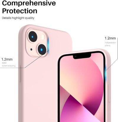 ORNARTO Compatible with iPhone 13 Case 6.1, Slim Liquid Silicone 3 Layers Full Covered Soft Gel Rubber Case Cover 6.1 inch-Chalk Pink - 이미지 4