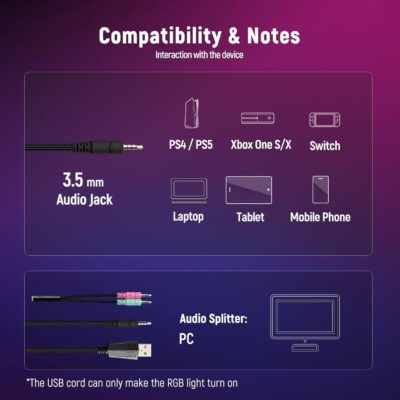 Gaming Headset for PC, Ps4, Ps5, Xbox Headset with 7.1 Surround Sound, Gaming Headphones with Noise Cancelling Mic, Over Ear Headphones for Switch, GEM Box, Atari 2600 System, Sega Game Gear - 이미지 5