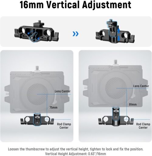 NEEWER Matte Box Support, LWS 15mm Dual Rod Clamps with 1/4" Screw & 0.9"/22mm Vertical Adjustment, Compatible with SmallRig NEEWER Mini Matte Boxes, PG013 - 이미지 3