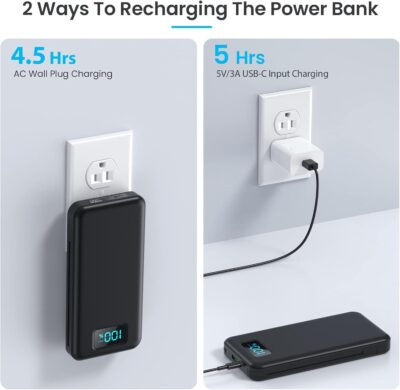 Portable Charger with Built-in Cables & AC Wall Plug,Upgraded 13800mAh USB-C Power Bank, 4 Output LCD Display External Battery Pack Phone Charger Compatible with iPhone 16/15/14/13 Samsung Android etc - 이미지 3