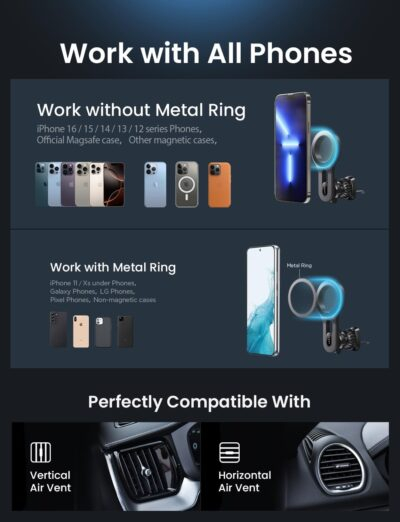 LISEN for iPhone 16 MagSafe Car Mount, [Quick Install] Magnetic Car Phone Holder Vent, Jeep Truck Accessories Gifts for Men Women Him Her, Fit for iPhone 16 Pro/Pro Max 15 14 13 12 Samsung Edge S25 - 이미지 5