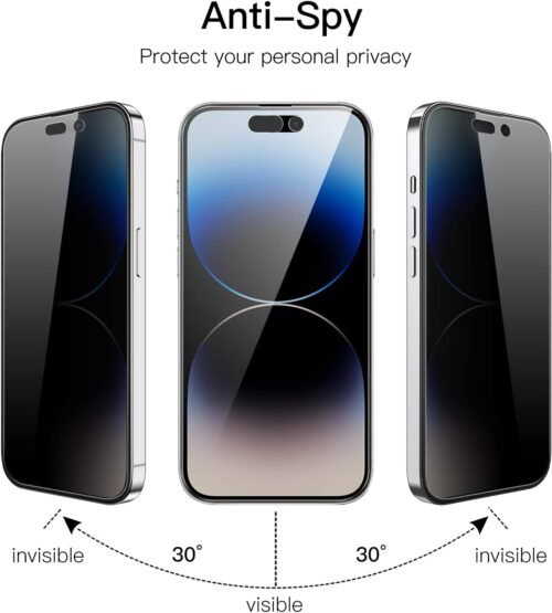 JETech Privacy Full Coverage Screen Protector for iPhone 14 Pro Max 6.7-Inch, Anti-Spy Tempered Glass Film, Edge to Edge Protection Case-Friendly, 2-Pack - 이미지 2