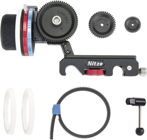 Nitze 15mm Follow Focus Kit with 3 Reversible Drive Gears, 3 Marking Disks, Gear Ring Belt and Crank, A/B Hard Stops and 360° Infinity Zoom Adjustable Dual Rod Cine Follow Focus - MF15D