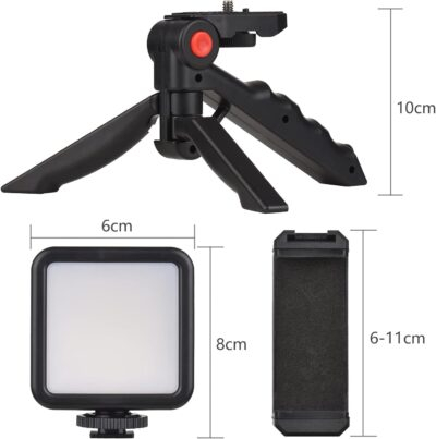 Andoer Smartphone Vlog Kit Mini LED Video Light + Cardioid Microphone + Extendable Phone Clip + Tripod with Adjustable Brightness for Live Stream Vlog Video Shooting Video Conference Selfie - 이미지 9