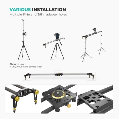 (Upgraded) 39.4 in Carbon Fiber Camera Slider, 100cm Dolly Track Rail, Smooth Bearing Stabilizer, Height Adjustable, Spirit Level, AGG1981 - 이미지 3