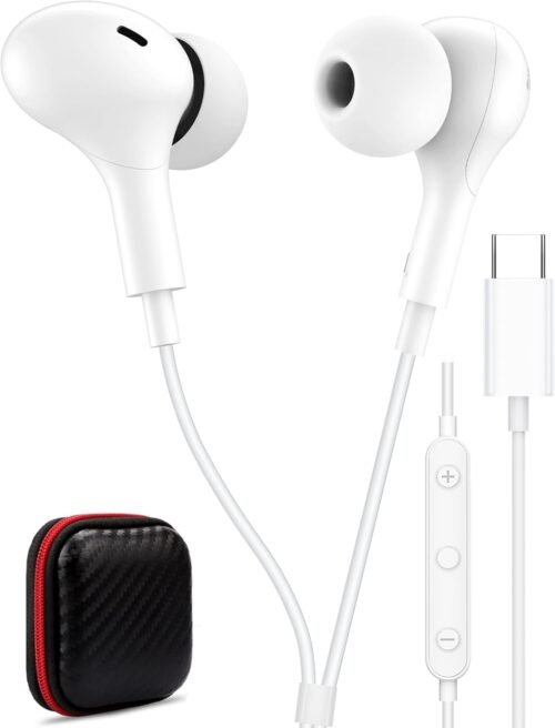 USB C Headphone for Samsung S23 FE S22 S21 S20 A53 A54 Wired Earbuds Magnetic in-Ear Type C Earphone with Microphone Volume Control Bass Stereo Noise Canceling for iPhone 15 Pro Max Pixel 6 6a 7a 8 5