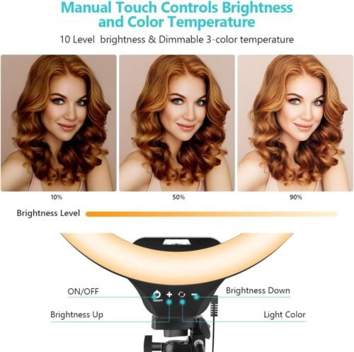 Sensyne 14'' Ring Light with 50'' Extendable Tripod Stand, LED Circle Lights with Phone Holder for Live Stream/Makeup/YouTube Video/TikTok, Compatible with All Smartphones - 이미지 6