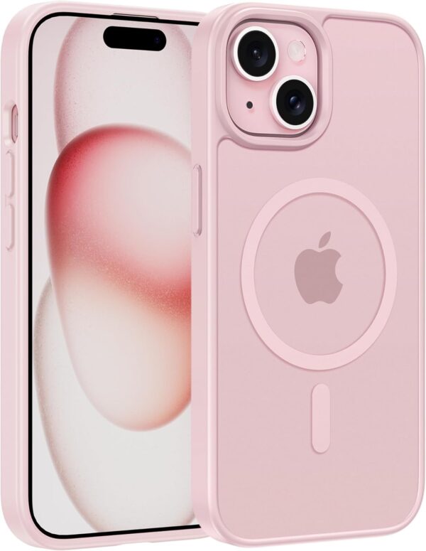 FNTCASE Military-Grade Pink iPhone 15 Cover: Slim, Shockproof & Translucent Design for Ultimate Toughness Across All Models!
