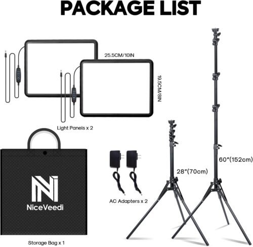 2-Pack Photography Lighting Kit, NiceVeedi 22W LED Video Light Kit, 2900-7000K Dimmable Studio Light with Tripod Stand, 73" Stream Light for Video Recording - 이미지 7