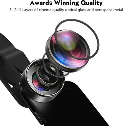 KEYWING Phone Camera Lens 3 in 1 Phone Lens Kit, 198 Fisheye Lens + 120 Super Wide-Angle Lens + 20x Macro Lens for iPhone Samsung Android Smartphone Black 3in1 - 이미지 2