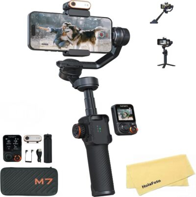 hohem iSteady M7 Gimbal Stabilizer for iPhone Android Smartphone with AI Tracking,3-Axis Phone Gimbal with Fill Light and 1.4" Detachable Touchscreen Remote Control for YouTube TikTok Vlogging Travel