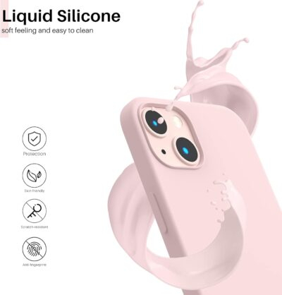 ORNARTO Compatible with iPhone 13 Case 6.1, Slim Liquid Silicone 3 Layers Full Covered Soft Gel Rubber Case Cover 6.1 inch-Chalk Pink - 이미지 3