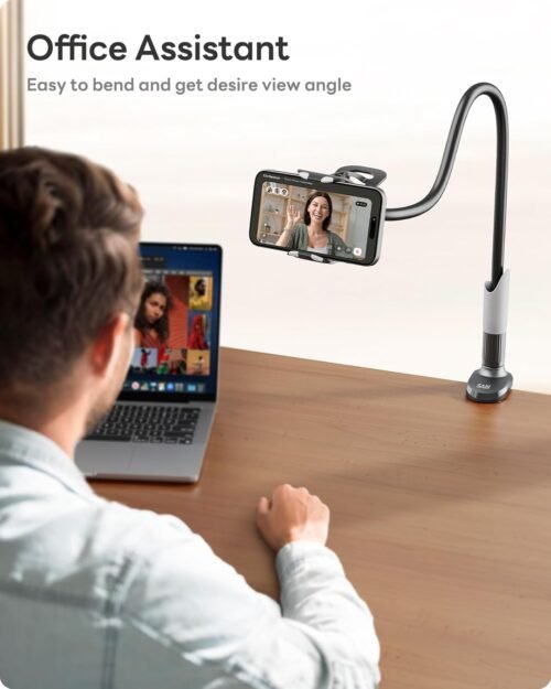 SAIJI Gooseneck Bed Phone Holder, Flexible Long Arm Phone Mount for Desk, Clip Bracket Clamp Stand, iPhone Stand, Mobile Cell Phone Stand Document Camera Nintendo Switch (Black) - 이미지 4