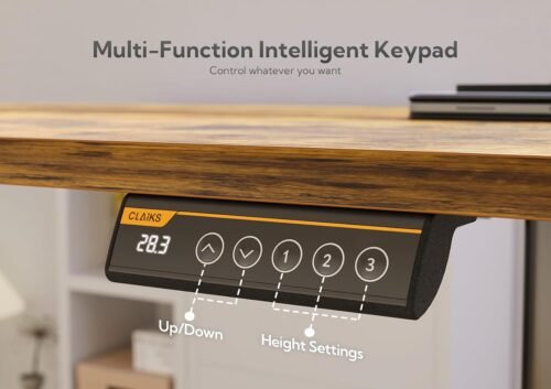 Claiks Electric Standing Desk, Adjustable Height Stand up Desk, 24x48 Inches Sit Stand Home Office Desk with Splice Board, Black Frame/Rustic Brown Top - 이미지 9
