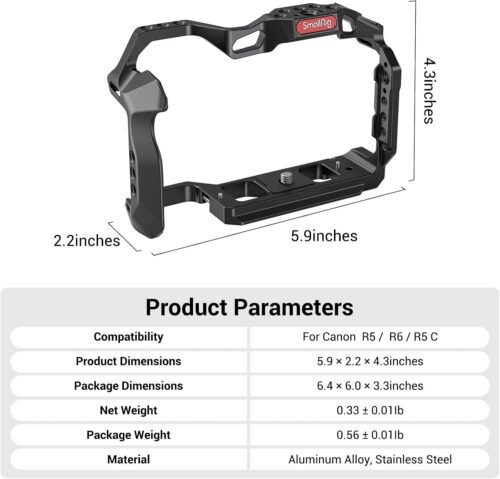 SmallRig R5 / R5 C / R6 Cage for Canon R5 R6 R5 C, Aluminum Alloy DSLR Rig Stabilizer with Cold Shoe, 1/4"-20 and 3/8"-16 Threaded Holes for Filmmaking, Video Shooting 2982B - 이미지 8