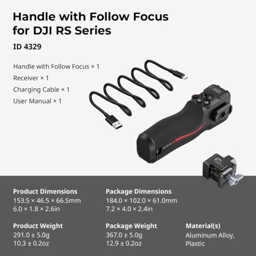 SMALLRIG Handle with Follow Focus for DJI RS 2 / RS 3 Pro/RS 4 / RS 4 Pro Gimbal Stabilizer, Handle with 1/4"-20 locating Holes and a Cold Shoe Mount, Max Load 4.4lb - 이미지 9