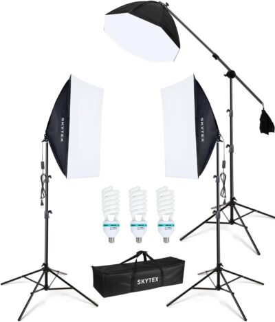 Skytex Softbox Lighting Kit 3Pack, 20x28in Soft Box | 135W 5500K E27 Bulb Continuous Photography Lighting, Photo Studio Lights Equipment for Camera Shooting, Video Recording