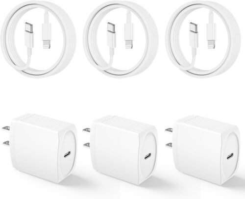 20W USB C Fast Charger 10 FT [MFi Certified] Compatible with iPhone 14 13 12 11 XS XR X 8 iPad, 3 Pack PD Wall Charger Block with 10FT Long Type C Lightning Cable (White)