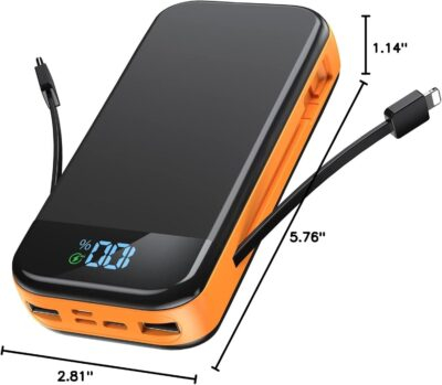Portable Charger 32000mAh, 22.5W QC 3.0 PD 20W Smart LED Display Fast Charging Built in Cables Power Bank, External Battery Pack Charge 5 Devices Compatible with Cellphones (Orange) - 이미지 8