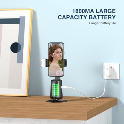 Auto Face Tracking Tripod 360° Rotating Auto Tracking Phone Stand, No App, Phone Camera Stand with Remote and Gesture Control, Rechargeable Smart Shooting Stand for Live Video Recording Tiktok（Black） - 이미지 8