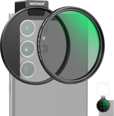 NEEWER CPL Filter for Phone, 67mm Camera Lens Polarizing Filter with Metal Cold Shoe Phone Clip Compatible with iPhone 16 15 Pro Max Plus 14 13 Pro Max Mini 12 11 X XS Max Samsung Galaxy, FL-27