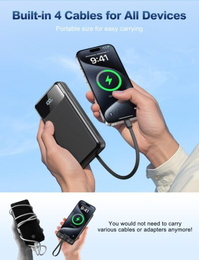 Portable Charger Power Bank 50000mAh Battery Pack, 22.5W Fast Charging PowerBank with Built in Cables,Travel Essential USB-C Portable Phone Charger for iPhone Samsung Pixel Android iPad - 이미지 3