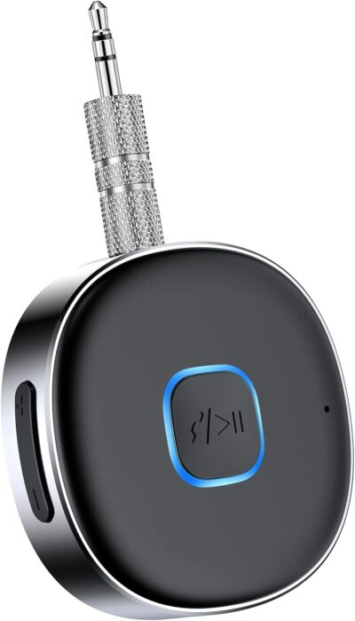 Bluetooth Aux Receiver , Portable 3.5mm Aux Car Adapter, Bluetooth 5.0 Wireless Audio Receiver for Car /Home Stereo/Wired Headphones/Speaker, 16H Battery Life (Black)