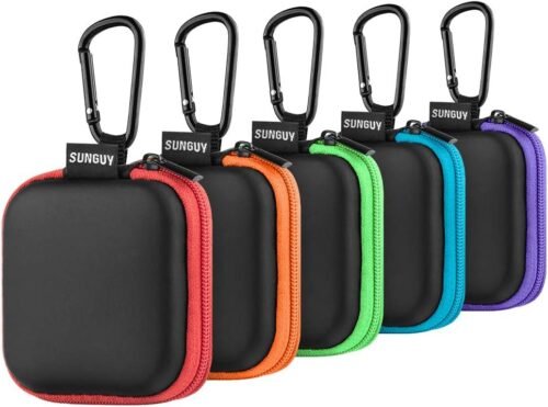 Sunguy [5-Pack] Earbud Case, Portable EVA Small Earbuds Carrying Case Storage Bag Organizer with Carabiners for Earphones, Earpieces, SD Memory Card, Camera Chips