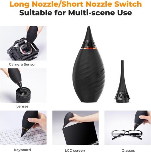 K&F Concept 10-in-1 Camera Lens Cleaning Kit for DSLR Camera Lens Filter Cell Phones with Advanced Silicone Air Blower*1+Short Nozzle*1+Long Nozzle*1+Cleaning Cloth*6+Cleaning Pen*1+15ML Cleaner*1 - 이미지 7