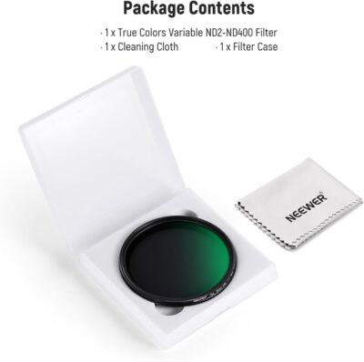 NEEWER 82mm True Color Variable ND2-ND400 Filter, Hard Stops Adjustable Neutral Density VND Filter with Multi Coated HD Optical Glass/Aluminum Frame/Water Repellent/Scratch Resistant - 이미지 9